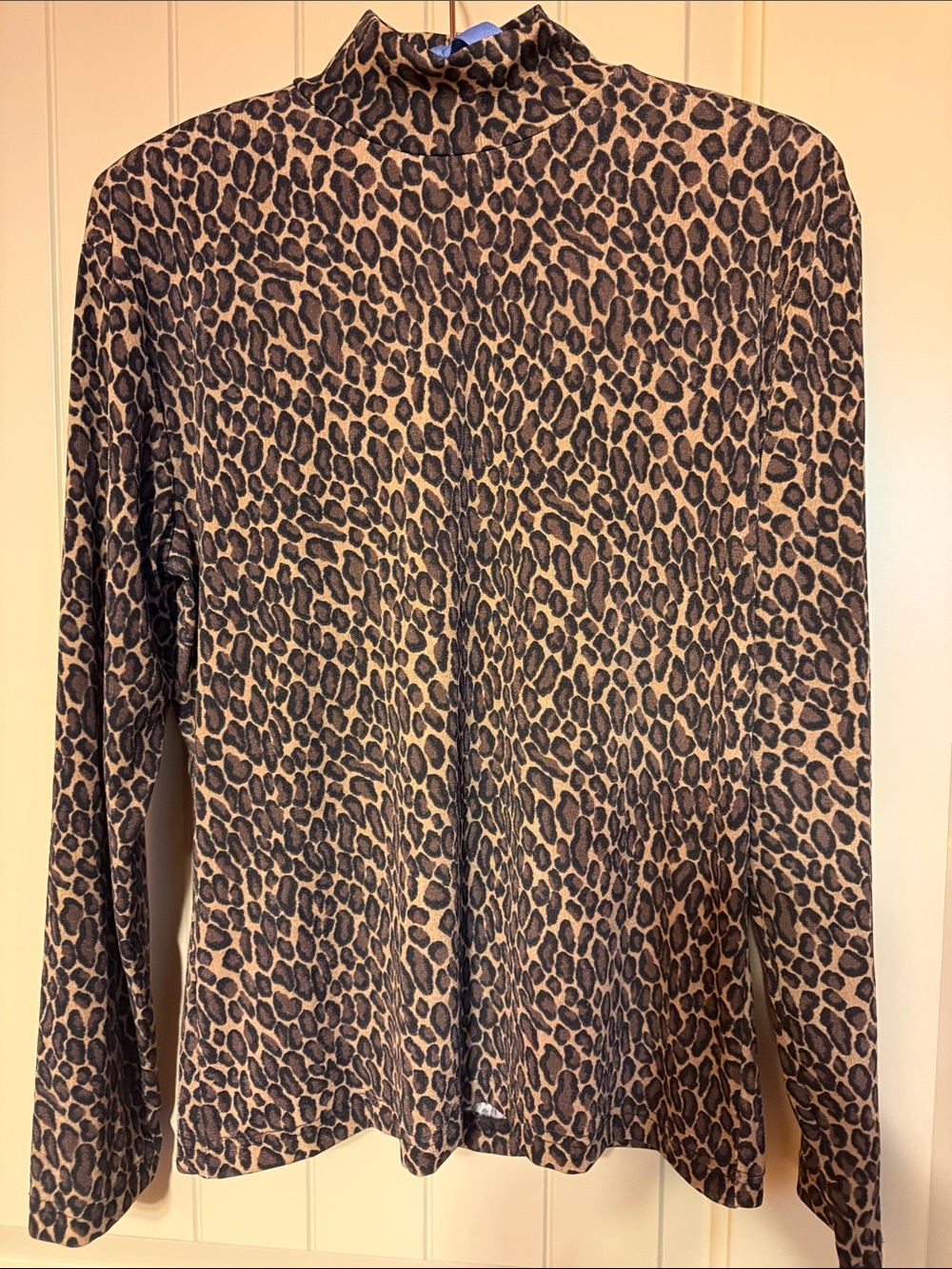 Leopard Print Long Sleeve Mock Neck Top - Brown/Black